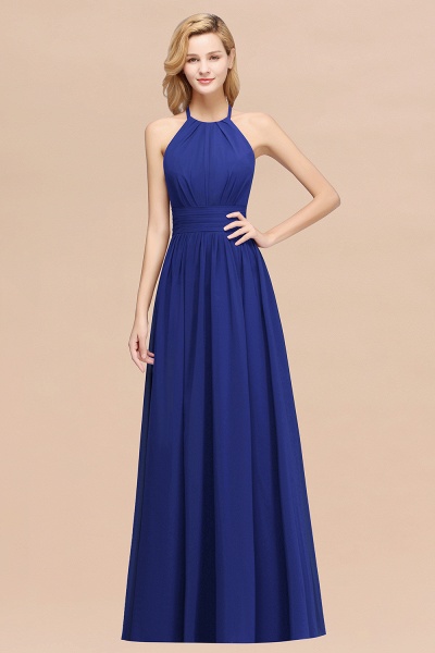 A-line Chiffon Appliques Halter Sleeveless Floor-Length Bridesmaid Dresses with Ruffles_26