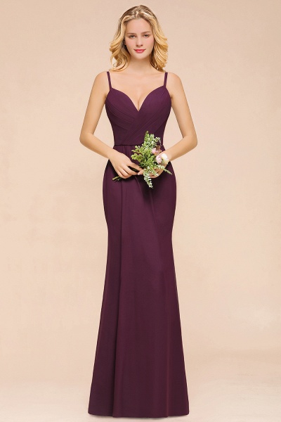 Classy Chiffon Spaghetti Straps V-neck Mermaid Bridesmaid Dress With Ruched_1