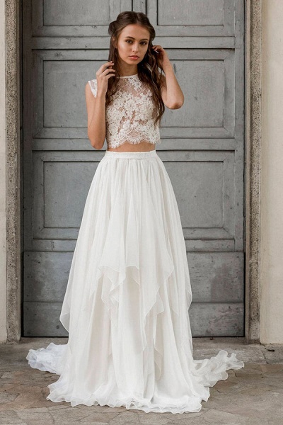 Elegant Lace Chiffon Two Piece Wedding Dress- Boho Wedding Dress ...
