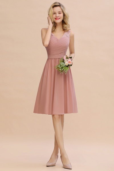 Glamorous Wide Straps A-Line V-neck Knee-length Ruched Bridesmaid Dress_1