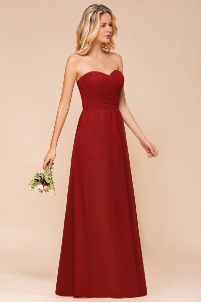 Simple A-Line Strapless Chiffon Backless Floor-length Bridesmaid Dress With Ruched_6