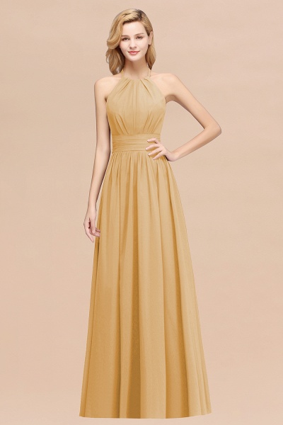 A-line Chiffon Appliques Halter Sleeveless Floor-Length Bridesmaid Dresses with Ruffles_13