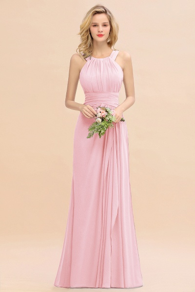 Long A-line Halter Chiffon Backless Floor-length Bridesmaid Dresses_4