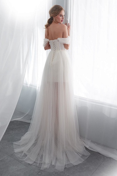 Sweetheart Lace-up Tulle A-line Wedding Dress_3