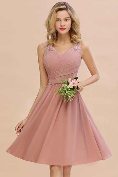 Glamorous Wide Straps A-Line V-neck Knee-length Ruched Bridesmaid Dress_5