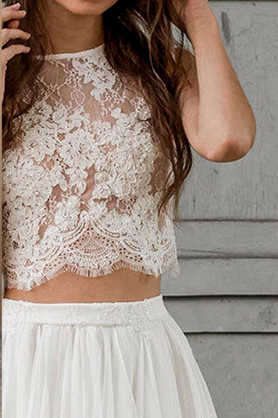 Elegant Lace Chiffon Two Piece Wedding Dress_5