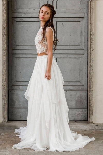 Elegant Lace Chiffon Two Piece Wedding Dress_4
