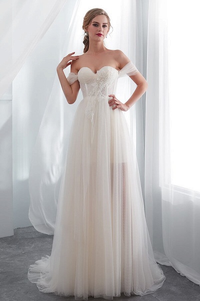 Sweetheart Lace-up Tulle A-line Wedding Dress_1
