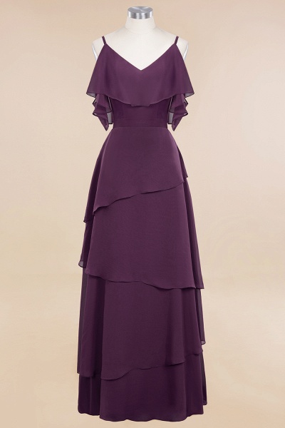 Beautiful Spaghetti Straps V-neck Cascading Ruffles A-line Floor-length Bridesmaid Dress_10