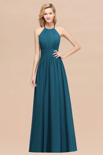 A-line Chiffon Appliques Halter Sleeveless Floor-Length Bridesmaid Dresses with Ruffles_27