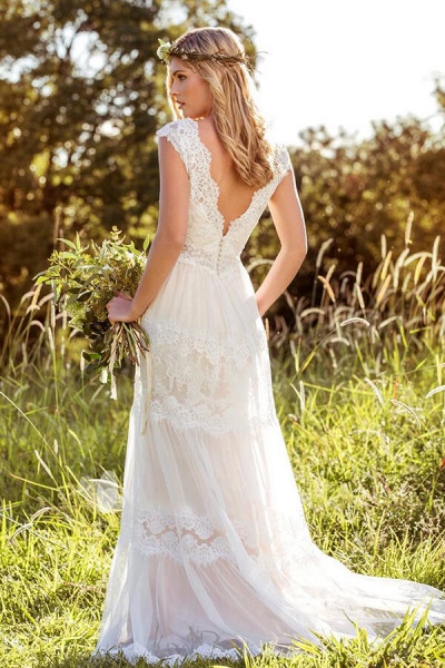 Latest Empire Waist A-line Lace Tulle Wedding Dress_3