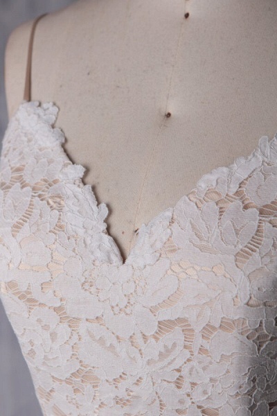 Spaghetti Strap Lace Tulle Short Wedding Dress_6