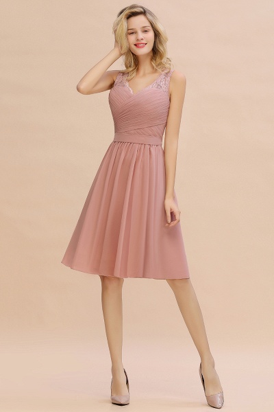 Glamorous Wide Straps A-Line V-neck Knee-length Ruched Bridesmaid Dress_7