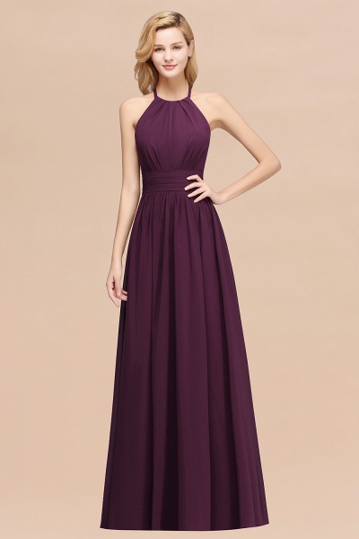 A-line Chiffon Appliques Halter Sleeveless Floor-Length Bridesmaid Dresses with Ruffles_20