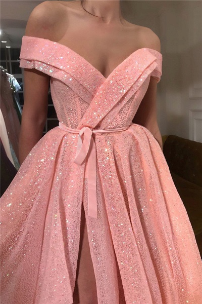 Latest Off-the-shoulder Sequined A-line Prom Dress_2