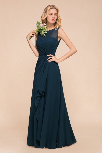 Chic Bateau Chiffon Floor-length A-Line Bridesmaid Dresses With Ruched_6