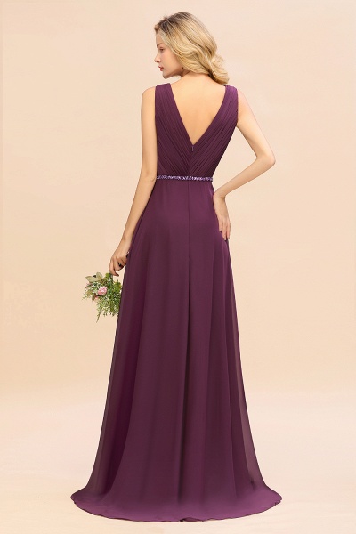 Stylish Deep V-neck Backless High Low A-Line Bridesmaid Dress With Beading Sash_3