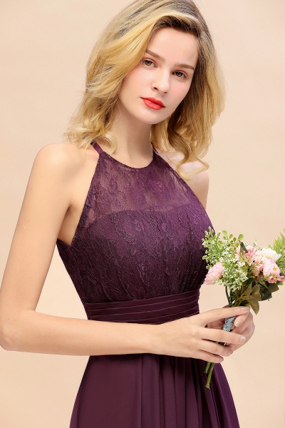 BM0766 Elegant Halter Ruffles Sleeveless Grape Lace Bridesmaid Dresses Affordable_58