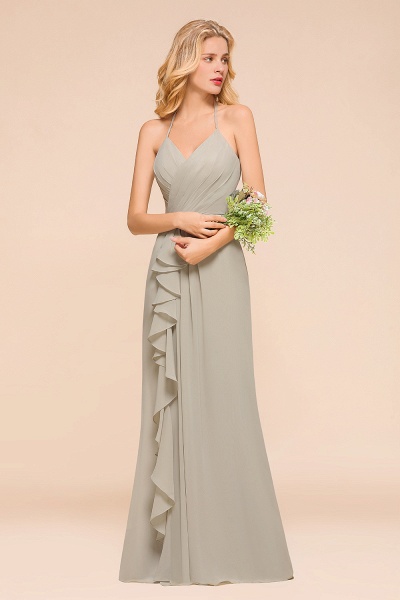 Stunning Halter V-neck Chiffon A-line Floor-length Bridesmaid Dress With Ruffles Embellishment_4
