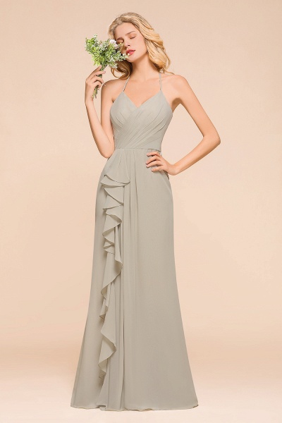 Stunning Halter V-neck Chiffon A-line Floor-length Bridesmaid Dress With Ruffles Embellishment_1
