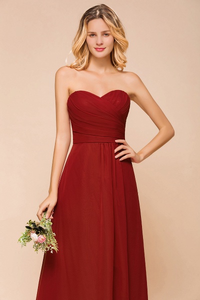 Simple A-Line Strapless Chiffon Backless Floor-length Bridesmaid Dress With Ruched_9