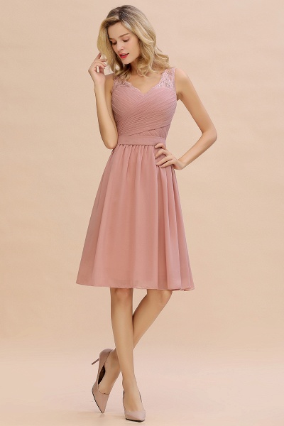 Glamorous Wide Straps A-Line V-neck Knee-length Ruched Bridesmaid Dress_6