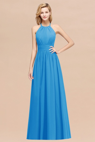 A-line Chiffon Appliques Halter Sleeveless Floor-Length Bridesmaid Dresses with Ruffles_25