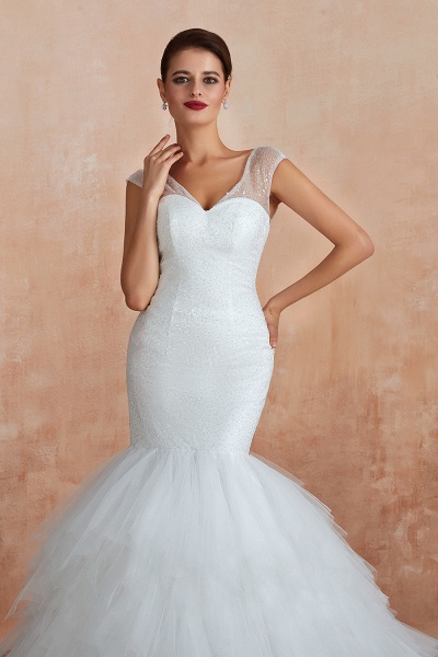 Graceful Sequin Lace-up Mermaid Tulle Wedding Dress_8