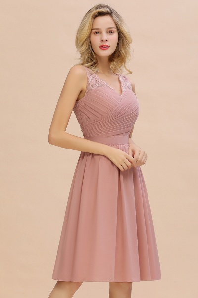 Glamorous Wide Straps A-Line V-neck Knee-length Ruched Bridesmaid Dress_8