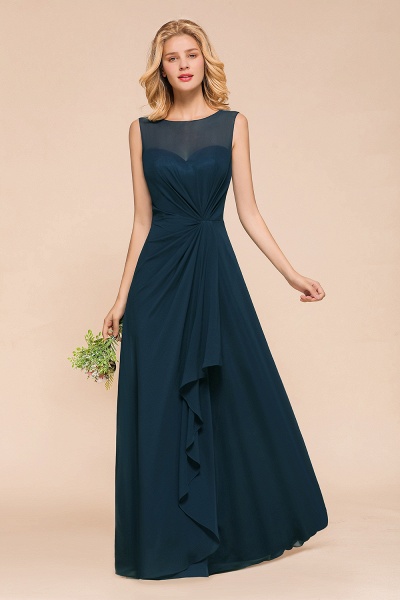 Chic Bateau Chiffon Floor-length A-Line Bridesmaid Dresses With Ruched_4