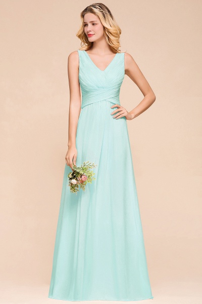 Vintage V-neck Wide Straps A-line Backless Ruched Chiffon Bridesmaid Dresses_9