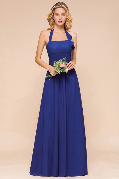 Stylish Halter Strapless A-line Floor-length Chiffon Blackless Bridesmaid Dresses_1