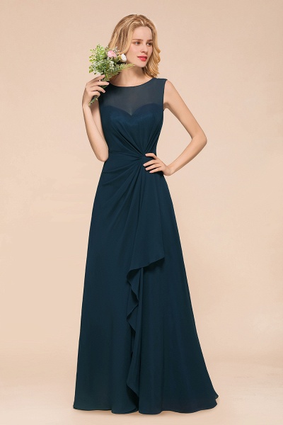 Chic Bateau Chiffon Floor-length A-Line Bridesmaid Dresses With Ruched_7