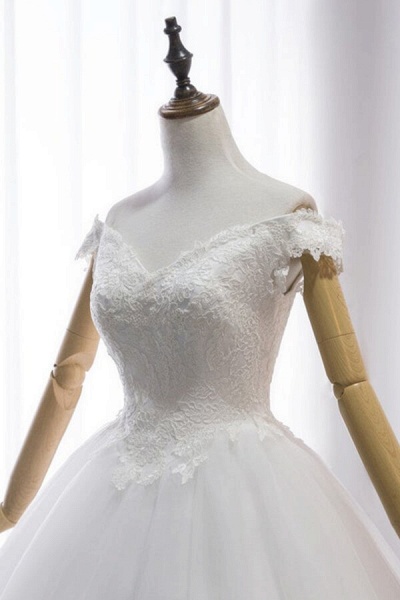 Amazing V-neck Lace Tulle Ball Gown Wedding Dress_6