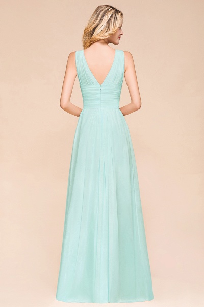 Vintage V-neck Wide Straps A-line Backless Ruched Chiffon Bridesmaid Dresses_3