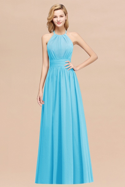 A-line Chiffon Appliques Halter Sleeveless Floor-Length Bridesmaid Dresses with Ruffles_24