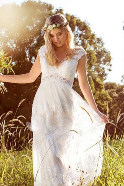 Latest Empire Waist A-line Lace Tulle Wedding Dress_5