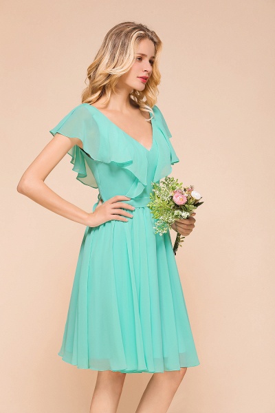 Elegant V-neck Backless A-line Knee-length Bridesmaid Dress With Ruched_5