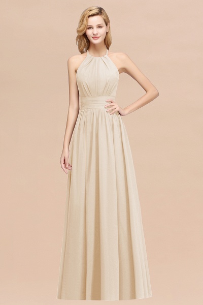 A-line Chiffon Appliques Halter Sleeveless Floor-Length Bridesmaid Dresses with Ruffles_14