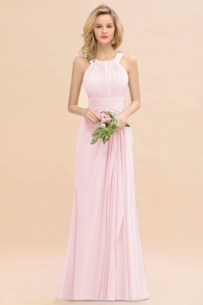 Long A-line Halter Chiffon Backless Floor-length Bridesmaid Dresses_3