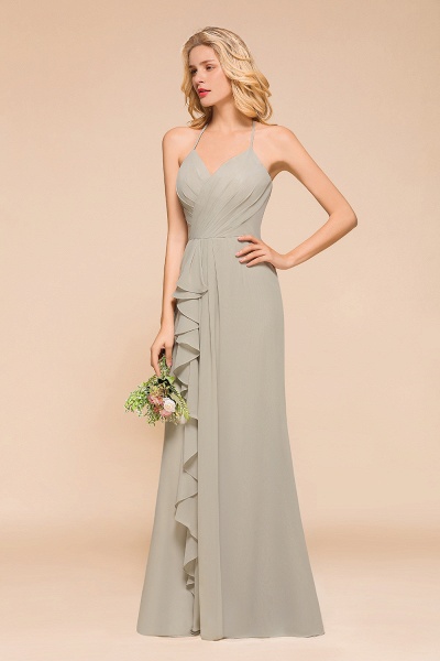 Stunning Halter V-neck Chiffon A-line Floor-length Bridesmaid Dress With Ruffles Embellishment_5