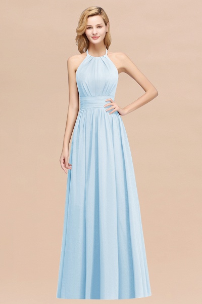 A-line Chiffon Appliques Halter Sleeveless Floor-Length Bridesmaid Dresses with Ruffles_23