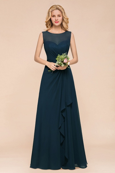 Chic Bateau Chiffon Floor-length A-Line Bridesmaid Dresses With Ruched_1