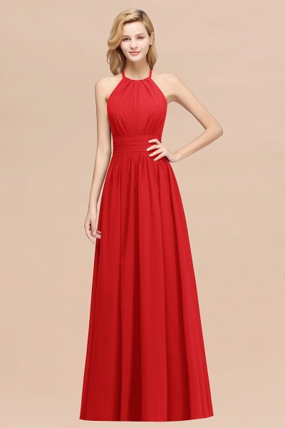 A-line Chiffon Appliques Halter Sleeveless Floor-Length Bridesmaid Dresses with Ruffles_8