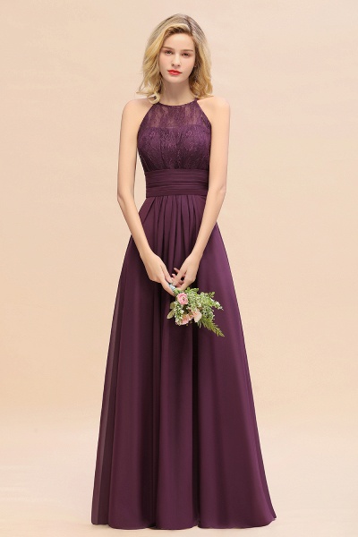 BM0766 Elegant Halter Ruffles Sleeveless Grape Lace Bridesmaid Dresses Affordable_55