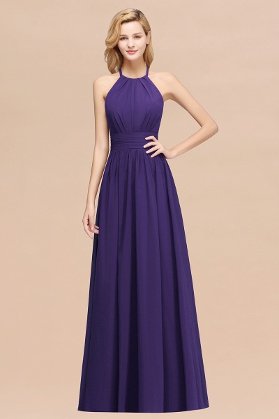 A-line Chiffon Appliques Halter Sleeveless Floor-Length Bridesmaid Dresses with Ruffles_19