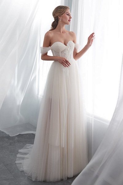 Sweetheart Lace-up Tulle A-line Wedding Dress_5