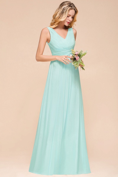 Vintage V-neck Wide Straps A-line Backless Ruched Chiffon Bridesmaid Dresses_5