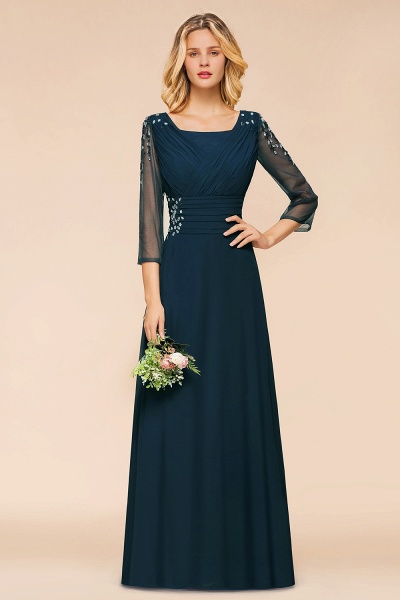 Vintage Long Sleeve Bateau A-line Chiffon Bridesmaid Dress With Crystal Embellishment_1