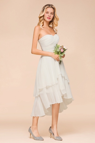 Vintage White Strapless A-line High Low Chiffon Backless Bridesmaid Dresses_8